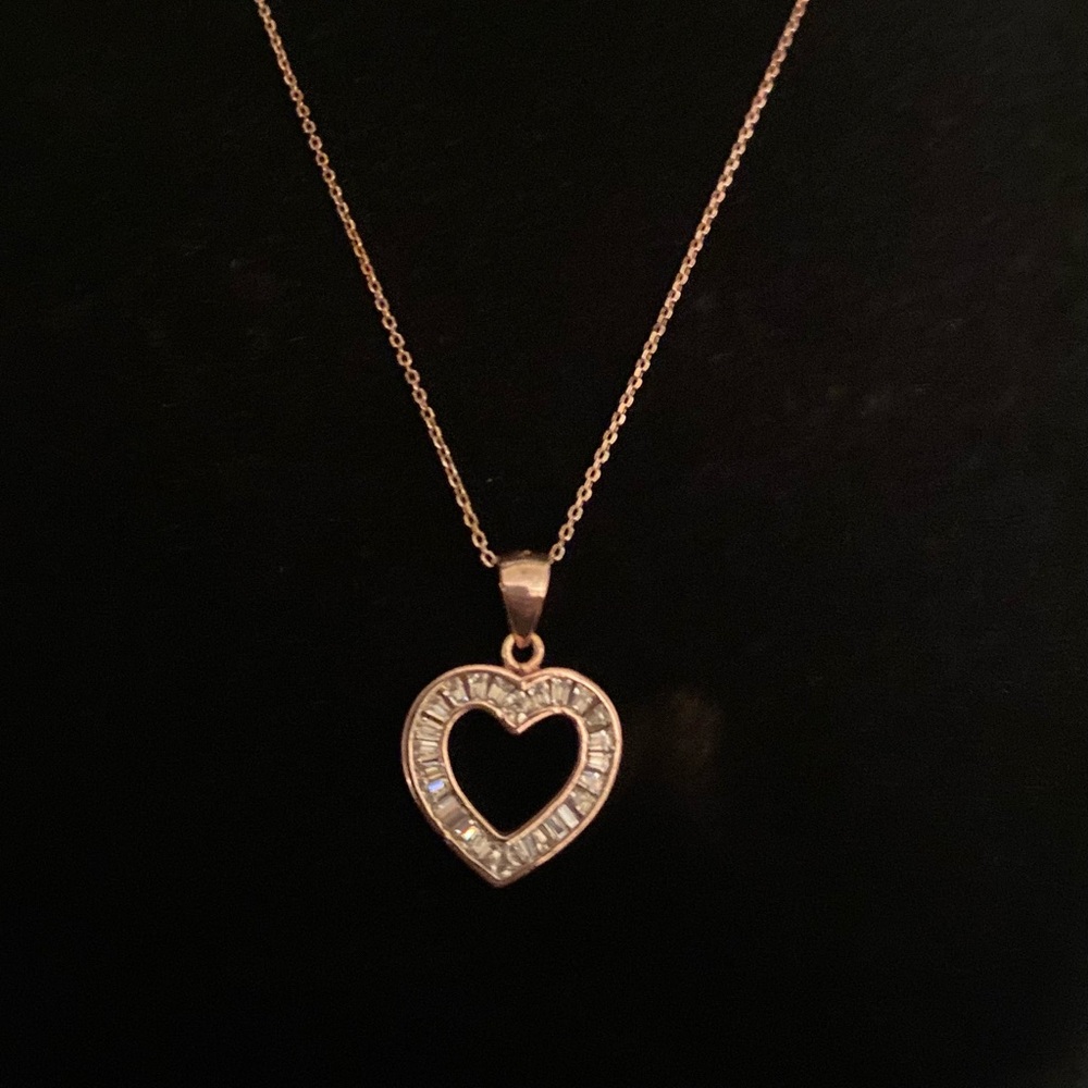 Rose Gold 925 SS Heart Pendant Chain Necklace - Picture 2 of 5